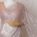 Vintage Blush French Metallic Chantilly Lace Saree with Stone Embellishments, 110cm Wide - 5.5m Piece-D18849