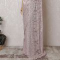 Vintage Blush French Metallic Chantilly Lace Saree with Stone Embellishments, 110cm Wide - 5.5m Piece-D18849