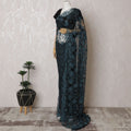 Twilight Teal French Two-Tone Chantilly Lace Saree with Stone Embellishments, 110cm Wide - 5.5m Piece-D18850