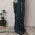 Twilight Teal French Two-Tone Chantilly Lace Saree with Stone Embellishments, 110cm Wide - 5.5m Piece-D18850