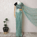 Aquamarine Elegance French Two-Tone Chantilly Lace Saree with Stone Embellishments, 110cm Wide - 5.5m Piece-D18851