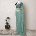 Aquamarine Elegance French Two-Tone Chantilly Lace Saree with Stone Embellishments, 110cm Wide - 5.5m Piece-D18851