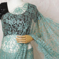 Aquamarine Elegance French Two-Tone Chantilly Lace Saree with Stone Embellishments, 110cm Wide - 5.5m Piece-D18851