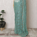 Aquamarine Elegance French Two-Tone Chantilly Lace Saree with Stone Embellishments, 110cm Wide - 5.5m Piece-D18851