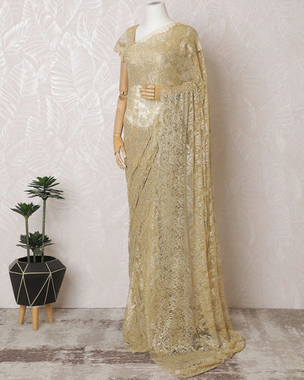 Golden Glamour French Metallic Chantilly Lace Saree with Exquisite Stone Work, 110cm Wide - 5.5m Piece-D18852 - Regal Fabrics