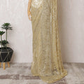 Golden Glamour French Metallic Chantilly Lace Saree with Exquisite Stone Work, 110cm Wide - 5.5m Piece-D18852 - Regal Fabrics