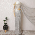 Silvery Moonbeam French Metallic Chantilly Lace Saree with Stone Embellishments, 110cm Wide - 5.5m Piece-D18853