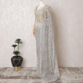 Silvery Moonbeam French Metallic Chantilly Lace Saree with Stone Embellishments, 110cm Wide - 5.5m Piece-D18853