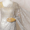 Silvery Moonbeam French Metallic Chantilly Lace Saree with Stone Embellishments, 110cm Wide - 5.5m Piece-D18853