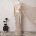 Champagne Gold French Metallic Chantilly Lace Saree with Crystal Stone Work, 110cm Wide - 5.5m Piece-D18854