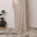 Champagne Gold French Metallic Chantilly Lace Saree with Crystal Stone Work, 110cm Wide - 5.5m Piece-D18854