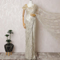 Opulent Ivory French Metallic Chantilly Lace Saree with Stone Work, 110cm Wide - 5.5m Piece-D18855 - Regal Fabrics