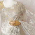 Opulent Ivory French Metallic Chantilly Lace Saree with Stone Work, 110cm Wide - 5.5m Piece-D18855 - Regal Fabrics