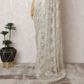 Opulent Ivory French Metallic Chantilly Lace Saree with Stone Work, 110cm Wide - 5.5m Piece-D18855 - Regal Fabrics