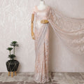 Petal Pink French Metallic Chantilly Lace Saree with Elegant Stone Work, 110cm Wide - 5.5m Piece-D18856 - Regal Fabrics