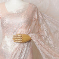 Petal Pink French Metallic Chantilly Lace Saree with Elegant Stone Work, 110cm Wide - 5.5m Piece-D18856 - Regal Fabrics
