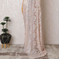 Petal Pink French Metallic Chantilly Lace Saree with Elegant Stone Work, 110cm Wide - 5.5m Piece-D18856 - Regal Fabrics