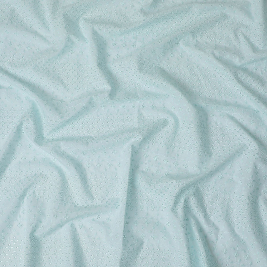 Elegant Cotton Lawn Embroidered Fabric in Cool Mint, 110cm Wide - Available by the Meter from India-D18857