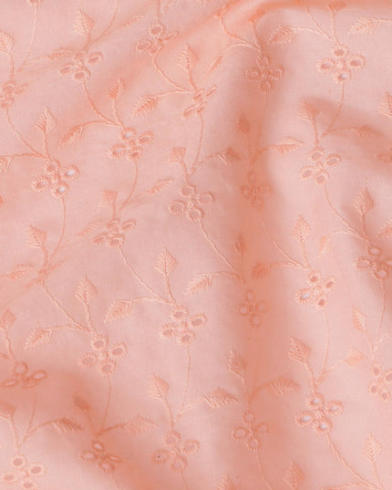 Coral Blush Embroidered Cotton Lawn Fabric, 110cm Wide - Delicate Textile by the Meter from India-D18861