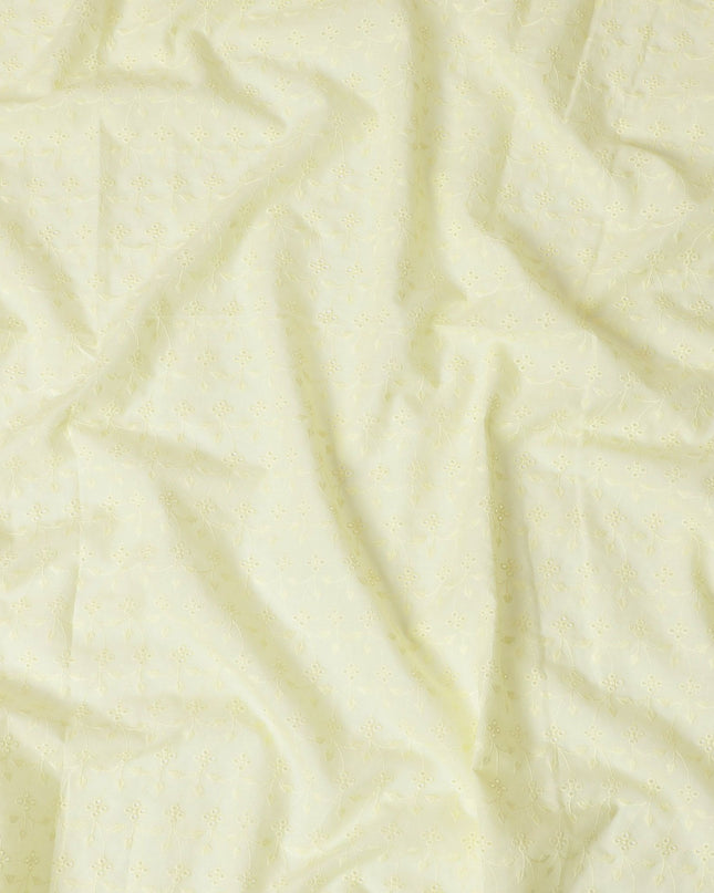 Lemon Chiffon Embroidered Cotton Lawn Fabric, 110cm Wide - Premium Craftsmanship by the Meter from India-D18862