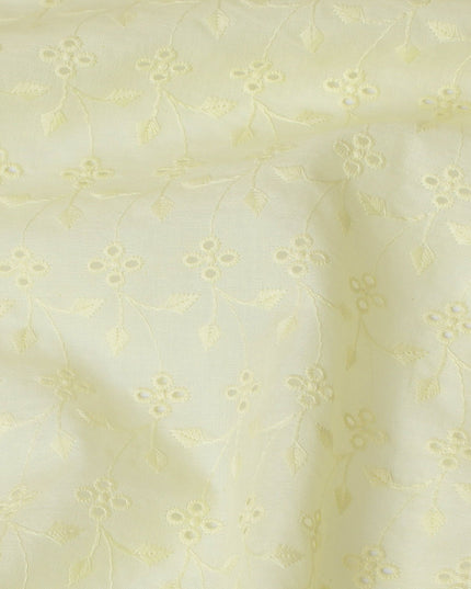 Lemon Chiffon Embroidered Cotton Lawn Fabric, 110cm Wide - Premium Craftsmanship by the Meter from India-D18862