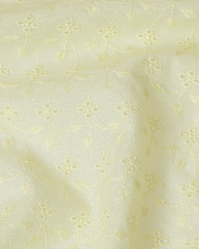 Lemon Chiffon Embroidered Cotton Lawn Fabric, 110cm Wide - Premium Craftsmanship by the Meter from India-D18862