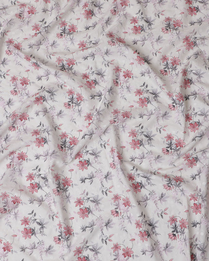 Springtime Blossom Cotton Lawn Fabric with Embroidery, 110cm Wide - Sold by the Meter from India-D18863