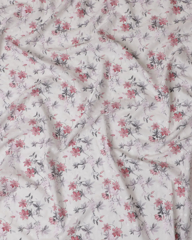 Springtime Blossom Cotton Lawn Fabric with Embroidery, 110cm Wide - Sold by the Meter from India-D18863 Regal Fabrics