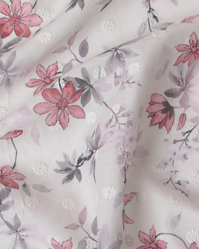 Springtime Blossom Cotton Lawn Fabric with Embroidery, 110cm Wide - Sold by the Meter from India-D18863 Regal Fabrics