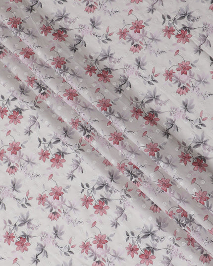 Springtime Blossom Cotton Lawn Fabric with Embroidery, 110cm Wide - Sold by the Meter from India-D18863
