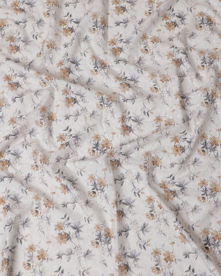 Antique Floral Embroidered Cotton Lawn Fabric, 110cm Wide - Sold by the Meter from India-D18864