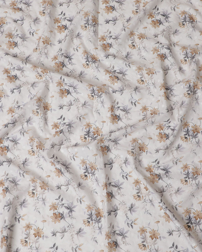 Antique Floral Embroidered Cotton Lawn Fabric, 110cm Wide - Sold by the Meter from India-D18864