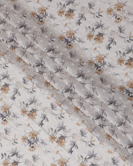 Antique Floral Embroidered Cotton Lawn Fabric, 110cm Wide - Sold by the Meter from India-D18864