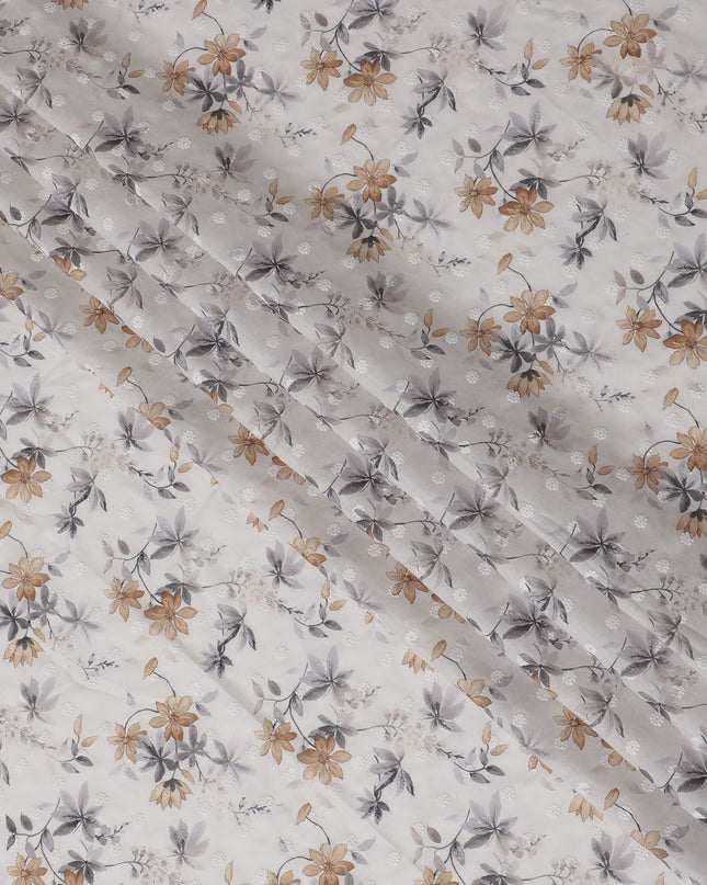 Antique Floral Embroidered Cotton Lawn Fabric, 110cm Wide - Sold by the Meter from India-D18864