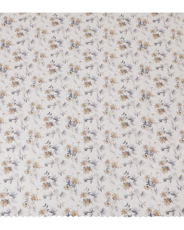 Antique Floral Embroidered Cotton Lawn Fabric, 110cm Wide - Sold by the Meter from India-D18864