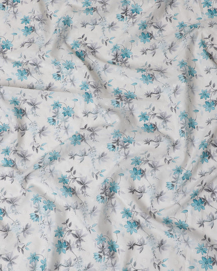 قماش عشبي قطني مطرز بالزهور باللون الأزرق من Cool Breeze، بعرض 110 سم - يباع بالمتر من India-D18865