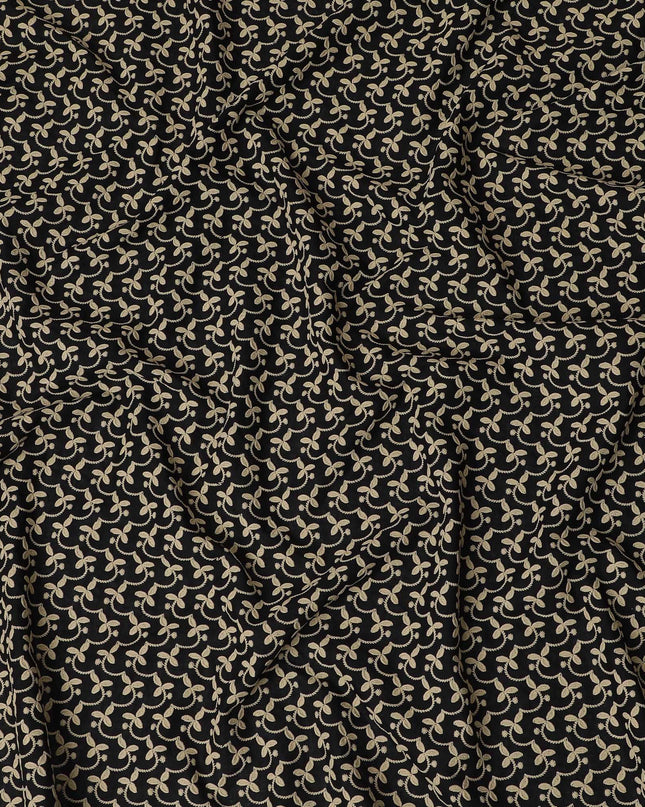 قماش قطني مطرز كلاسيكي باللونين الأبنوسي والذهبي، بعرض 110 سم - متاح بالمتر-D18866