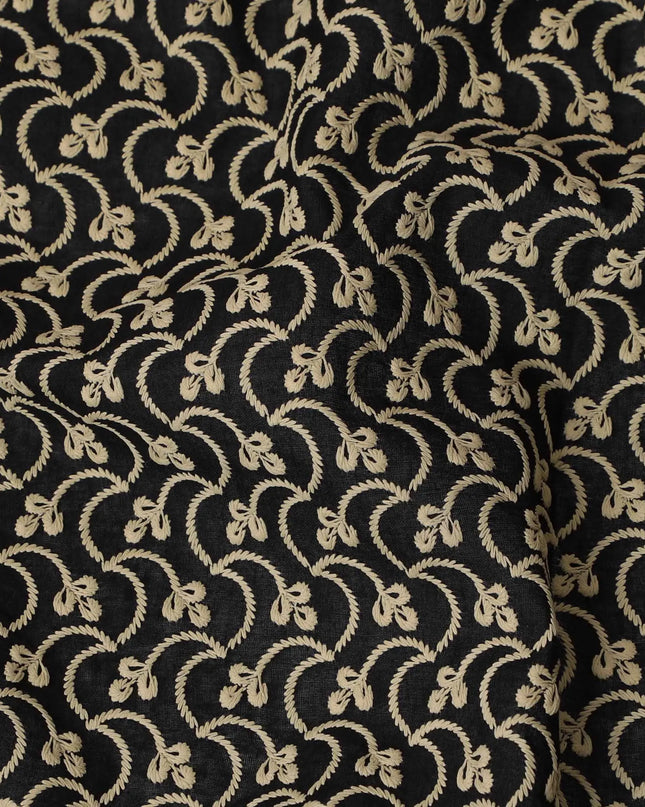 Onyx Swirl Embroidered Cotton Lawn Fabric, 110cm Wide - Traditionally Crafted by the Meter-D18867 Regal Fabrics