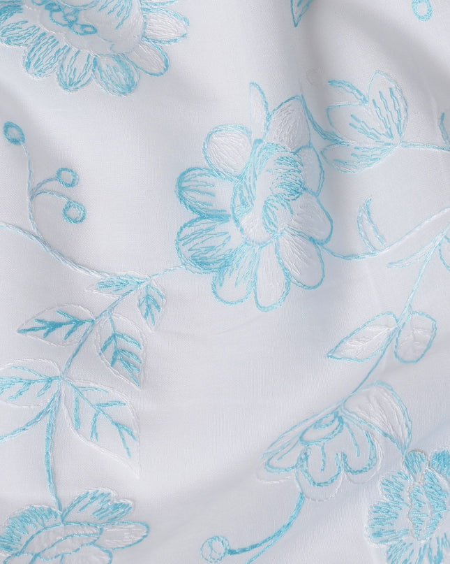 Icy Blossom Embroidered Cotton Voile Fabric, 110cm Wide - By the Meter from India-D18868