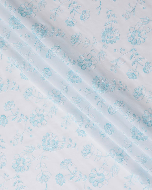 Icy Blossom Embroidered Cotton Voile Fabric, 110cm Wide - By the Meter from India-D18868