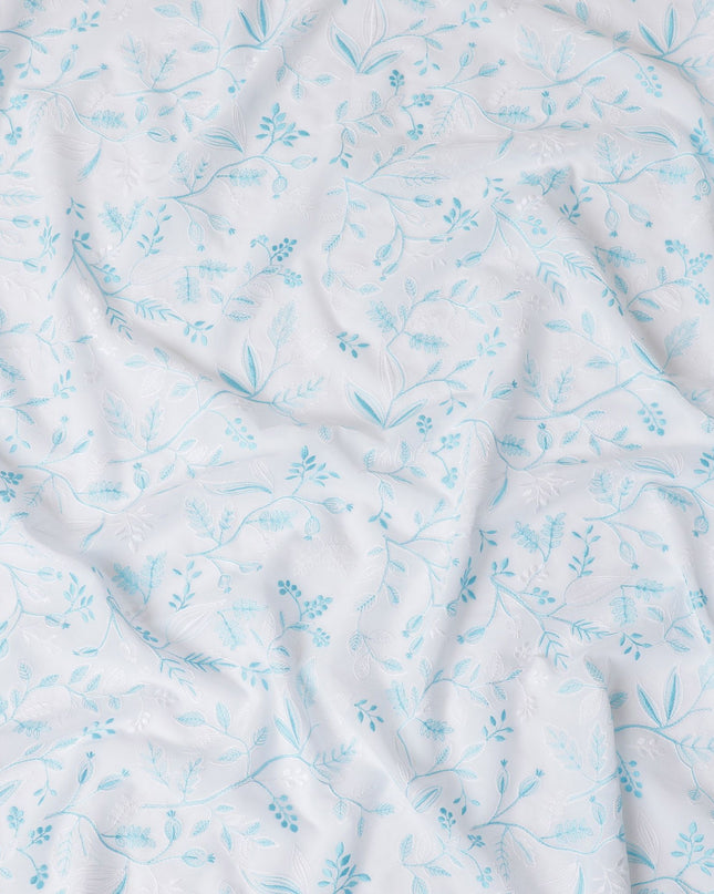 Aqua Whisper Embroidered Cotton Voile Fabric, 110cm Wide - Purchase by the Meter from India-D18869
