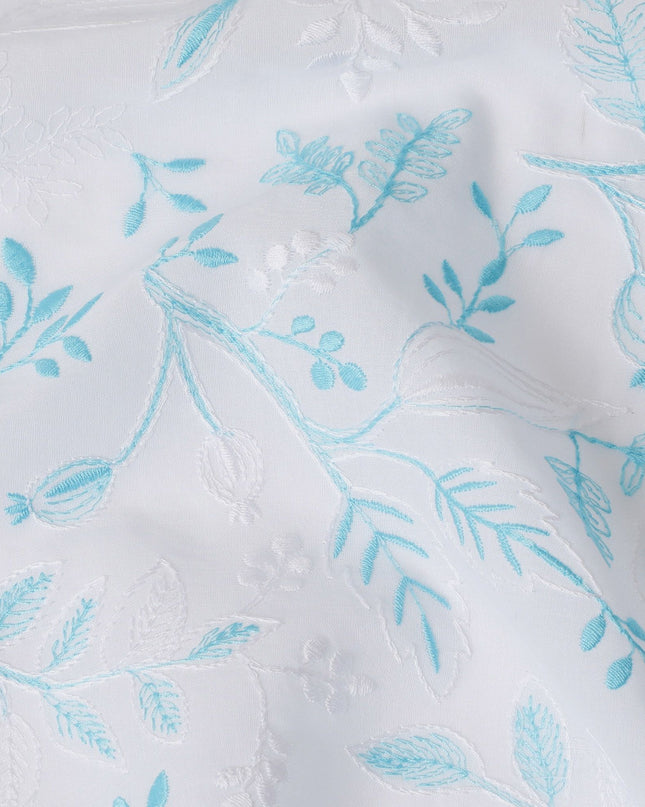 Aqua Whisper Embroidered Cotton Voile Fabric, 110cm Wide - Purchase by the Meter from India-D18869