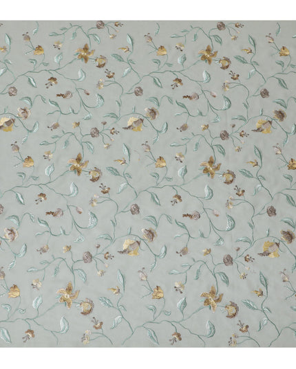 Mint Garden Gold-Accented Embroidered Cotton Voile Fabric, 110cm Wide - Crafted in India, Sold by the Meter-D18870