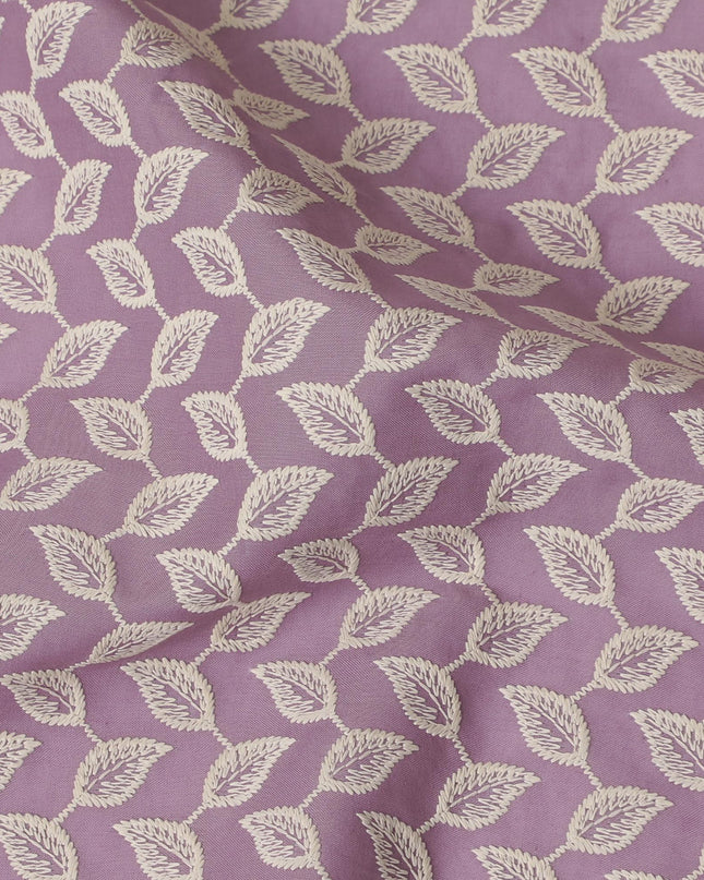 قماش عشبي قطني من Lavender Love، مطرز بأوراق الشجر، بعرض 110 سم - مصمم بالمتر من الهند-D18872