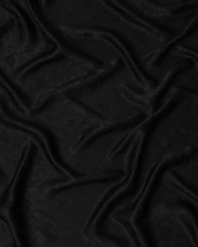 Sophisticated Midnight Black Floral Jacquard Crepe Silk Fabric, 110cm Width - Exclusively for Premium Fashion-D18900 Regal Fabrics