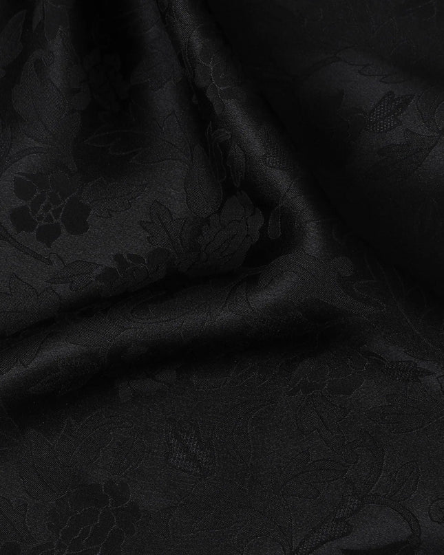Sophisticated Midnight Black Floral Jacquard Crepe Silk Fabric, 110cm Width - Exclusively for Premium Fashion-D18900 Regal Fabrics