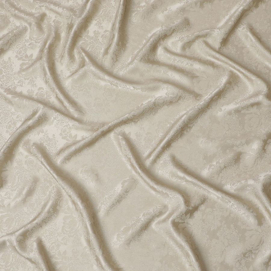 Ivory Elegance Floral Jacquard Crepe Silk Fabric, Timeless Appeal, 110cm Width - Ideal for Wedding Attire-D18901