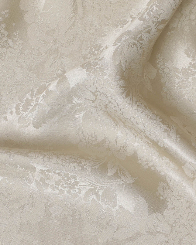 Ivory Elegance Floral Jacquard Crepe Silk Fabric, Timeless Appeal, 110cm Width - Ideal for Wedding Attire-D18901