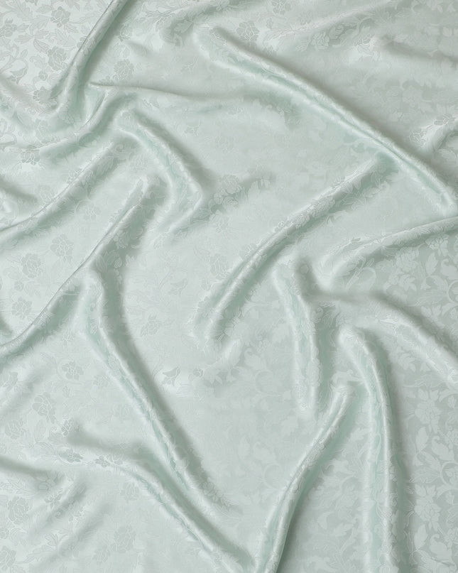 Serene Mint Green Floral Jacquard Crepe Silk Fabric, Radiant Finish, 110cm Width - Perfect for Elegant Drapery-D18903