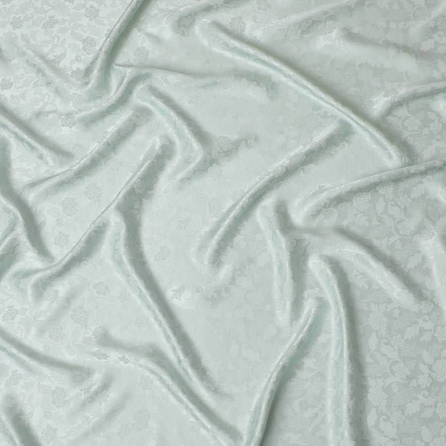 Serene Mint Green Floral Jacquard Crepe Silk Fabric, Radiant Finish, 110cm Width - Perfect for Elegant Drapery-D18903
